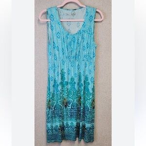Jane Ashley Women’s Casual Lifestyles Teal Ocean Print Tunic Tank Shirt SZ Med